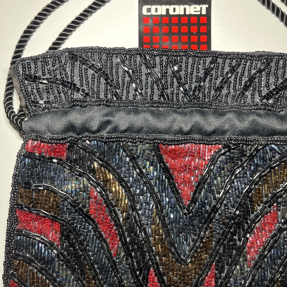 Beaded Bucket Bag Purse Hobo Multi Color Beads Chevron Coroner Brand NWT - Picture 4 of 14